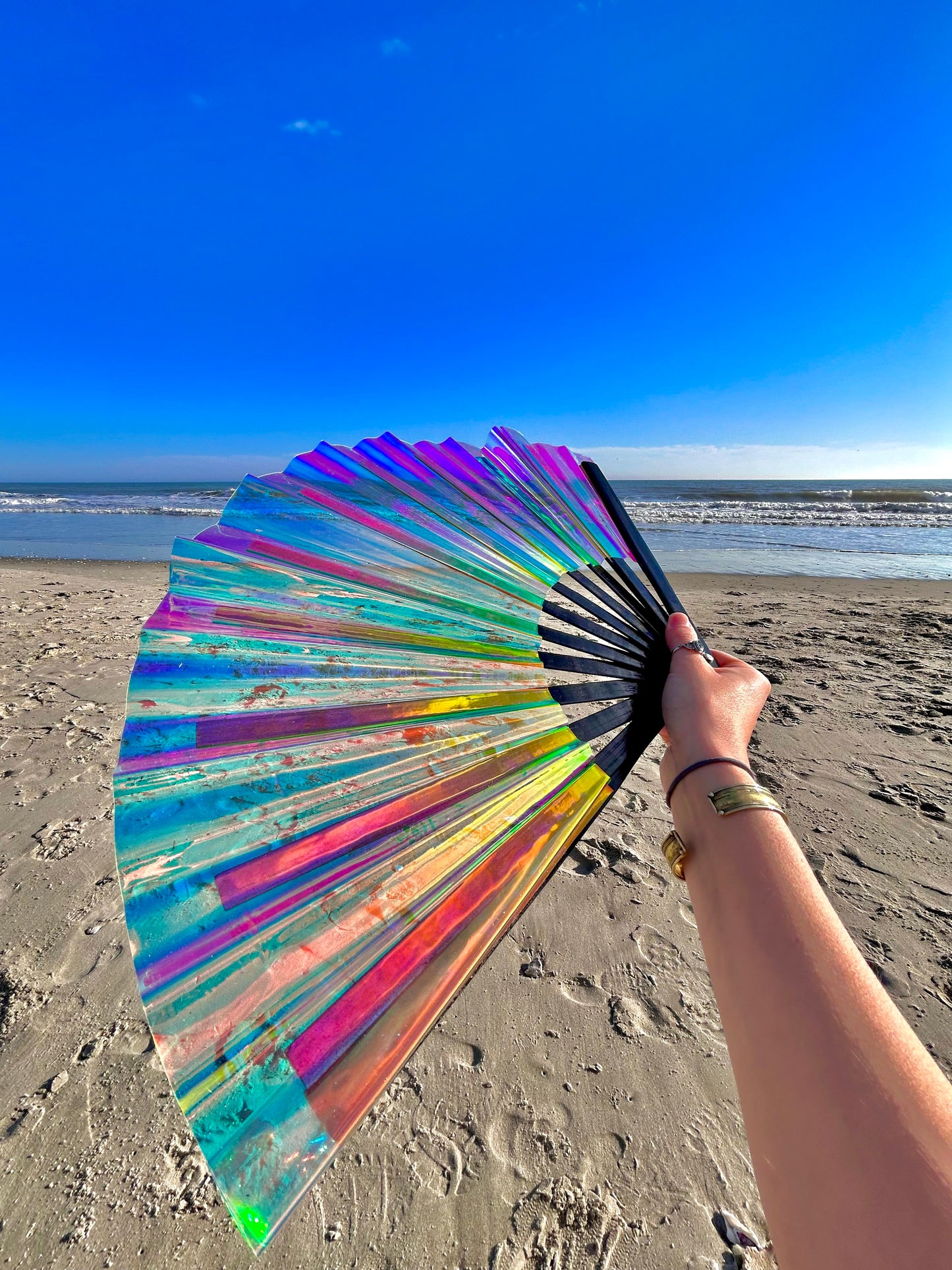 Iridescent Hand Fan - Black Bamboo
