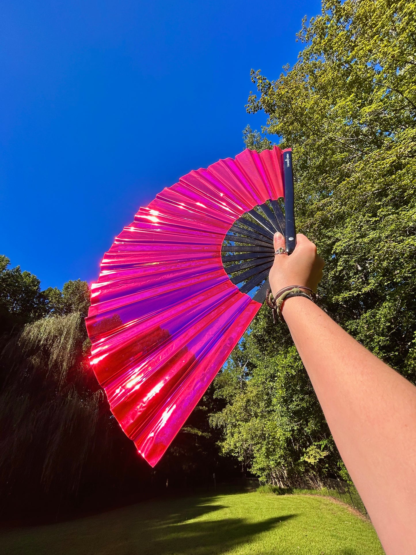 Pink Holographic Hand Fan