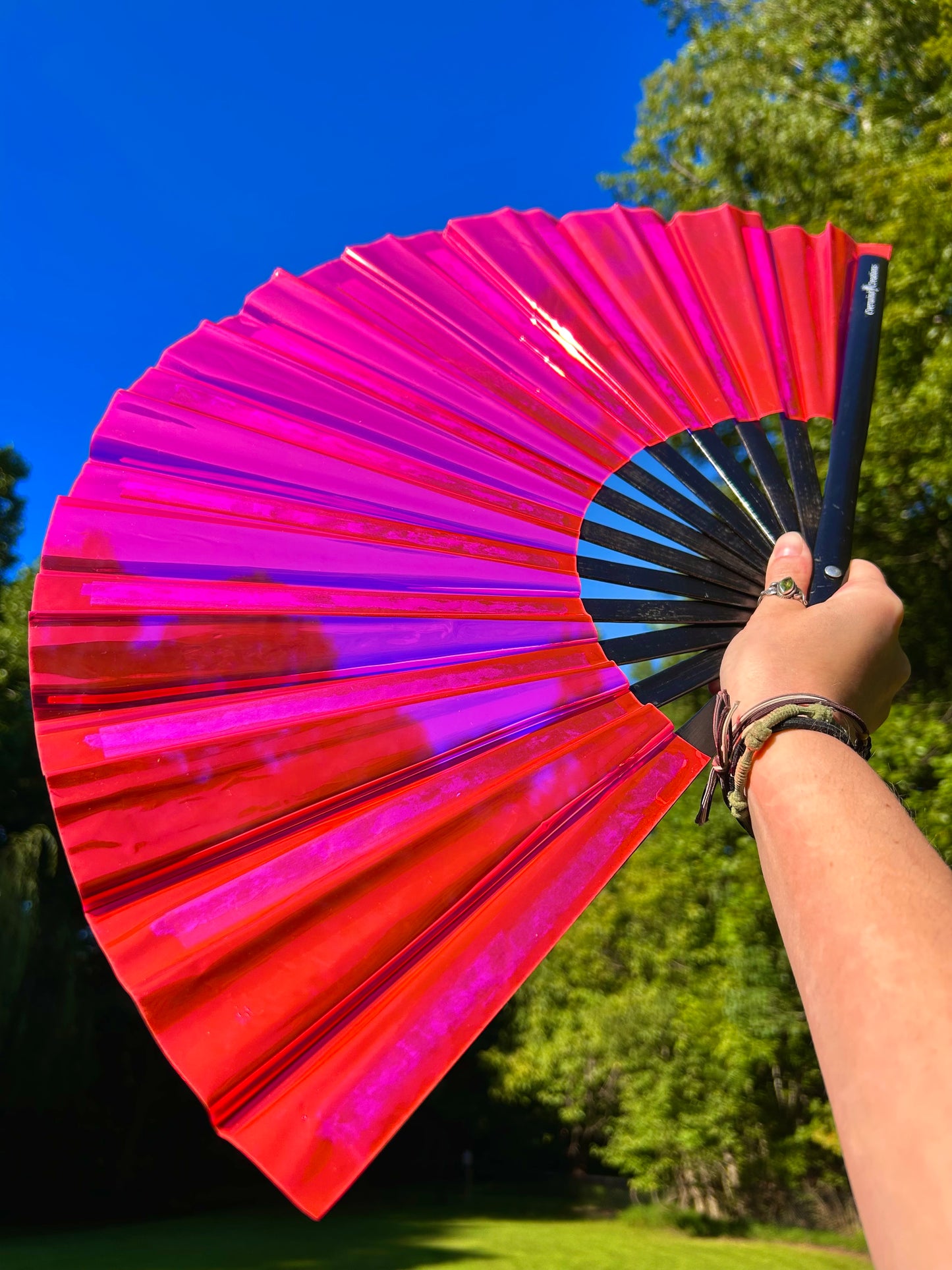 Pink Holographic Hand Fan