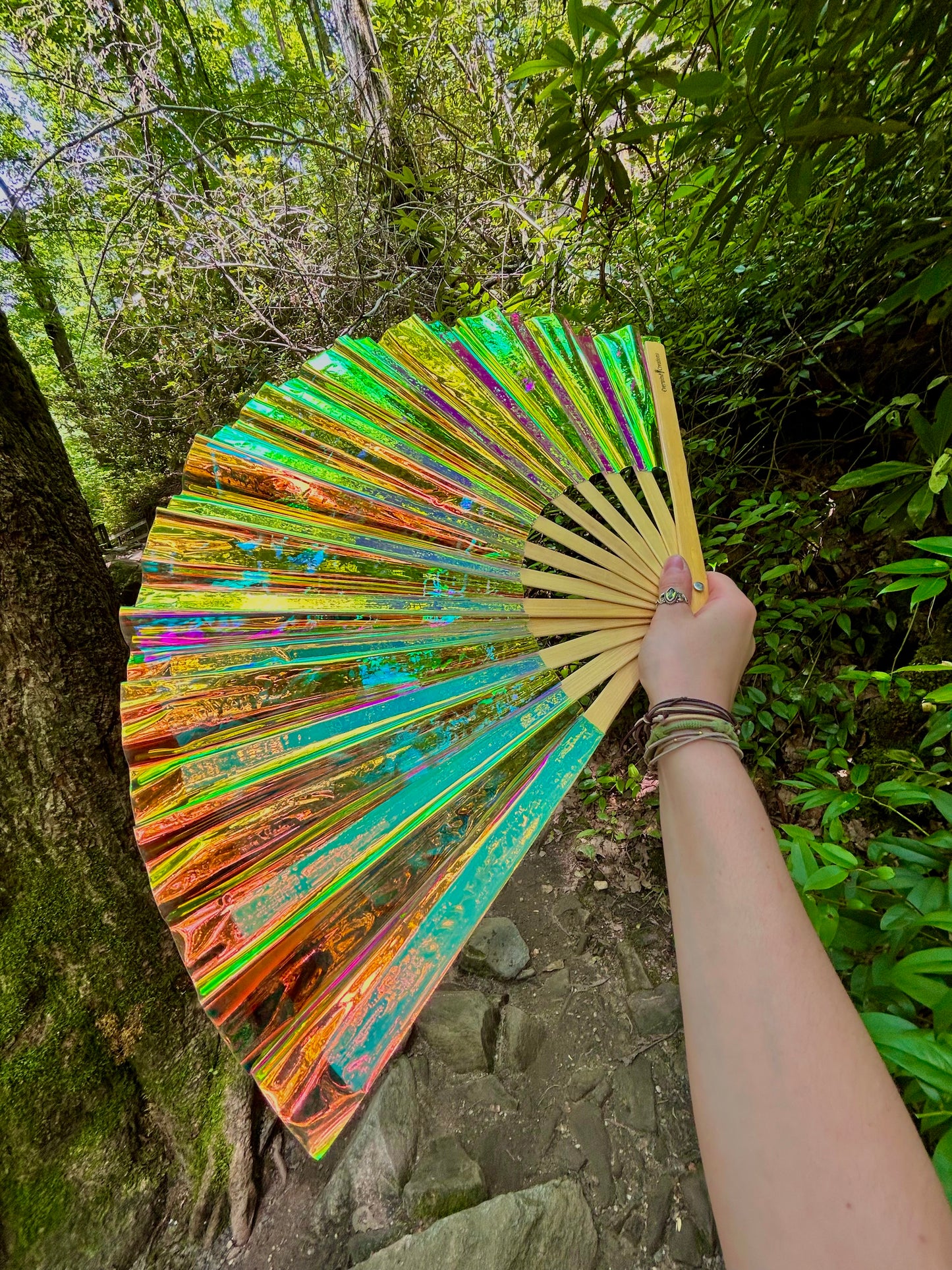 Iridescent Hand Fan - Natural Bamboo