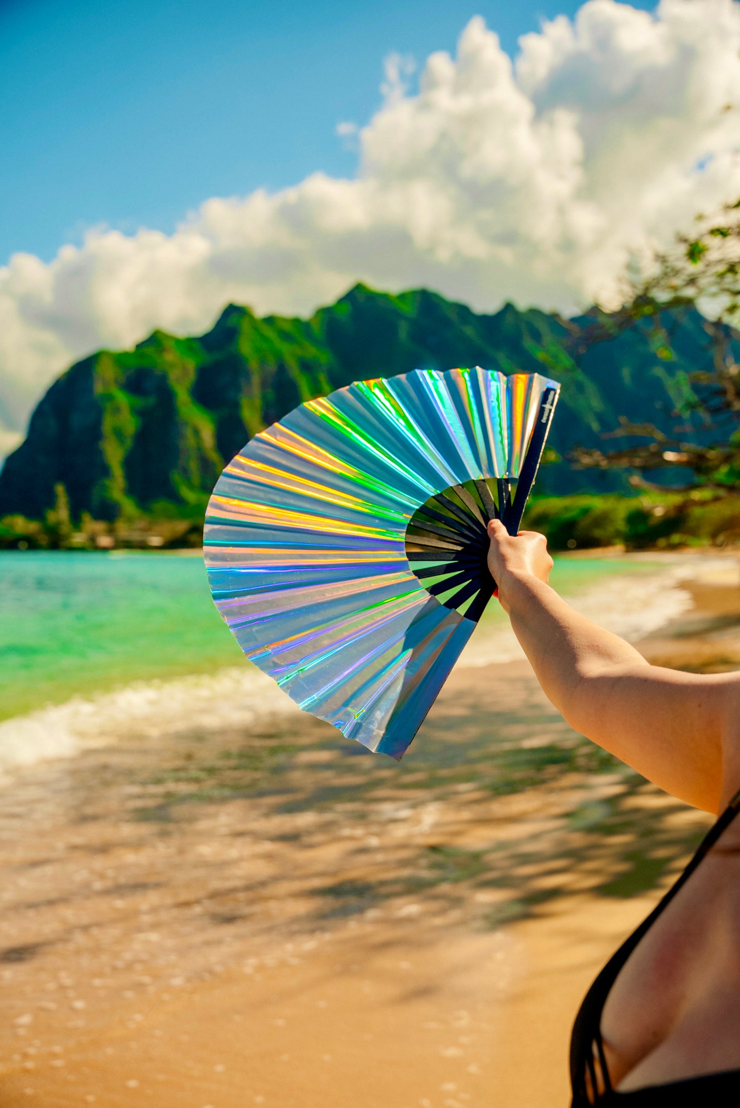 Silver Holographic Hand Fan