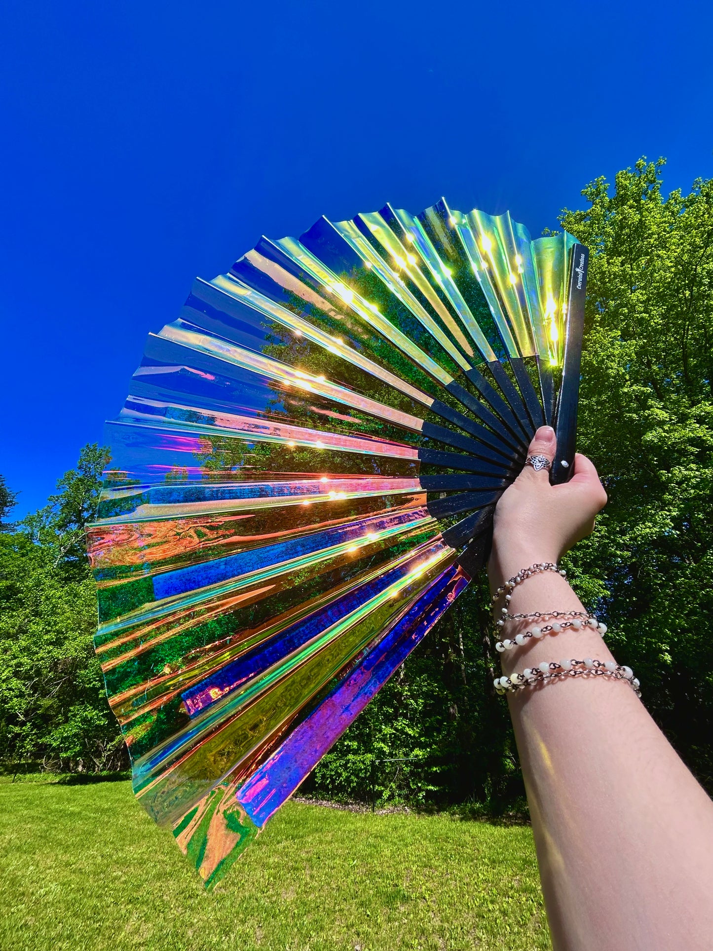 Iridescent Hand Fan - Black Bamboo