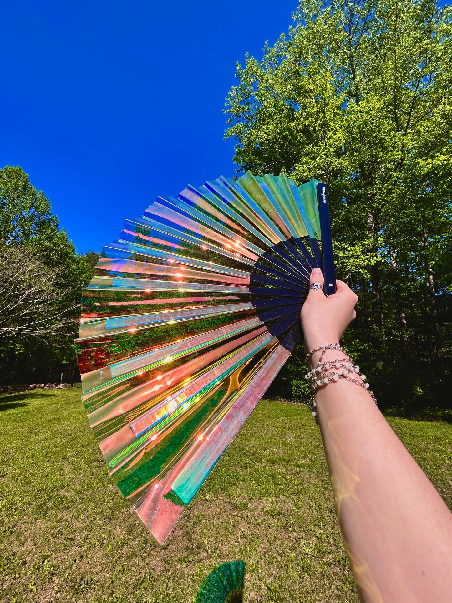 Iridescent Hand Fan - Black Bamboo