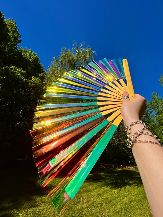 Iridescent Hand Fan - Natural Bamboo